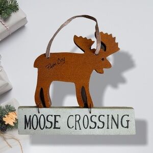 Vintage Handmade Moose Crossing Ornament Park City